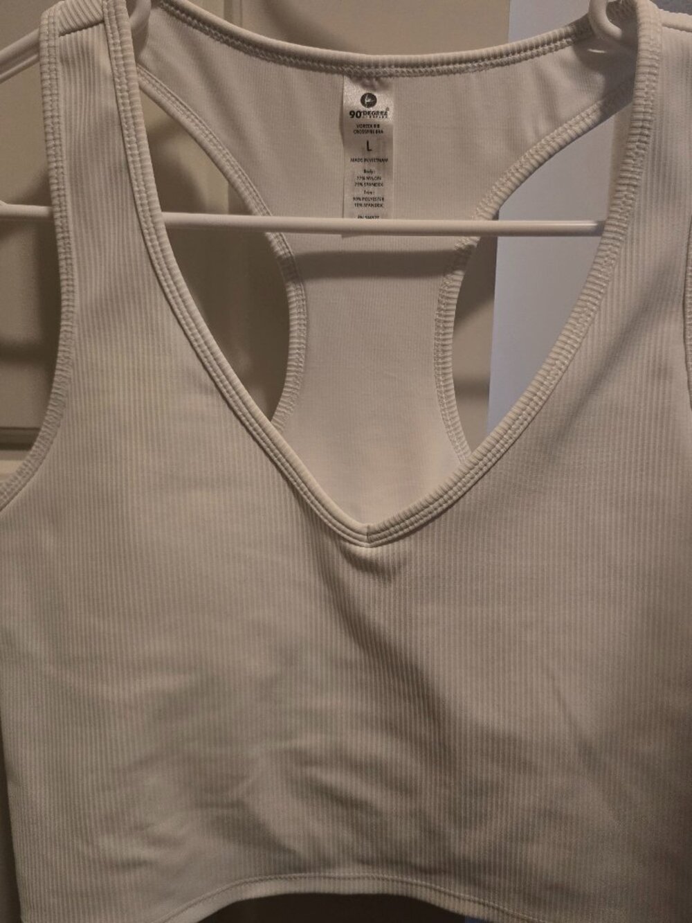 90 Degree by Reflex White Vortex Rib Crossfire Bra Top Size L NWOT